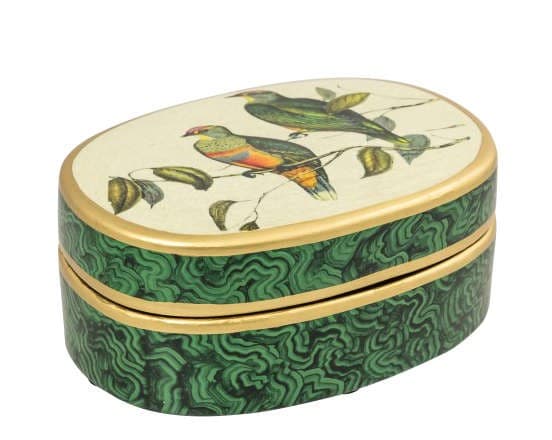 Коробка Early Bird, зеленая/золото,  ручная роспись
