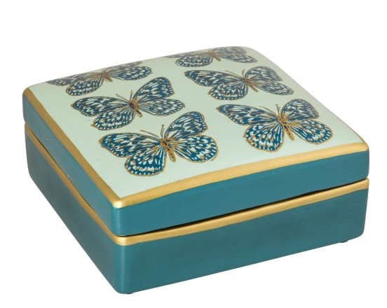 Коробка Holly Blue, голубая/золото,  ручная роспись