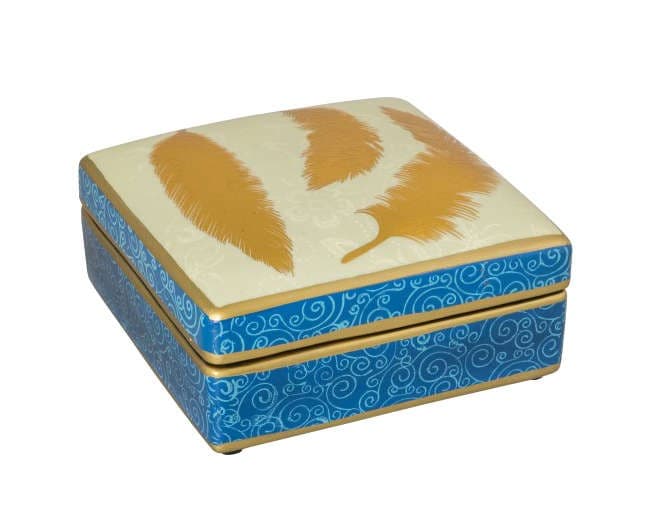 Коробка Gold Leaf,  голубая/золото,  ручная роспись