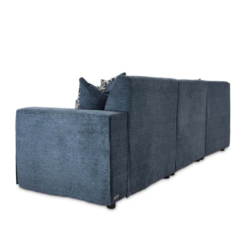 Софа секционная угловая, синяя, 3 декоративных подушки