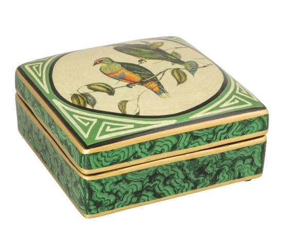 Коробка Early Bird, зеленая/золото,  ручная роспись