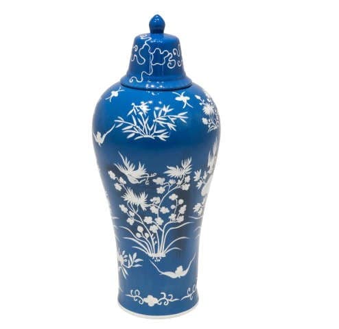 Декоративная ваза Blue River, синяя с белым рисунком