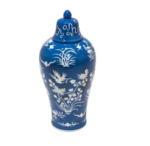 Декоративная ваза Blue River, синяя с белым рисунком