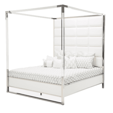 Кровать с кожаными пуфами и прозрачным балдахином, размер Cal King